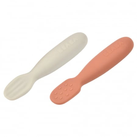 Set 2 linguri silicon Beaba Terracotta Velvet Grey