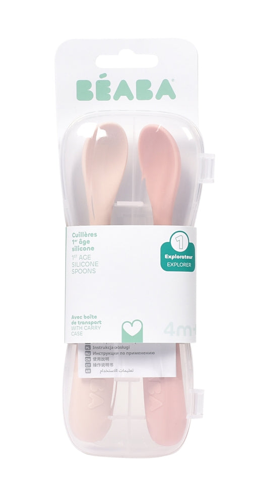 Set 2 lingurite silicon +4 luni Beaba Cotton