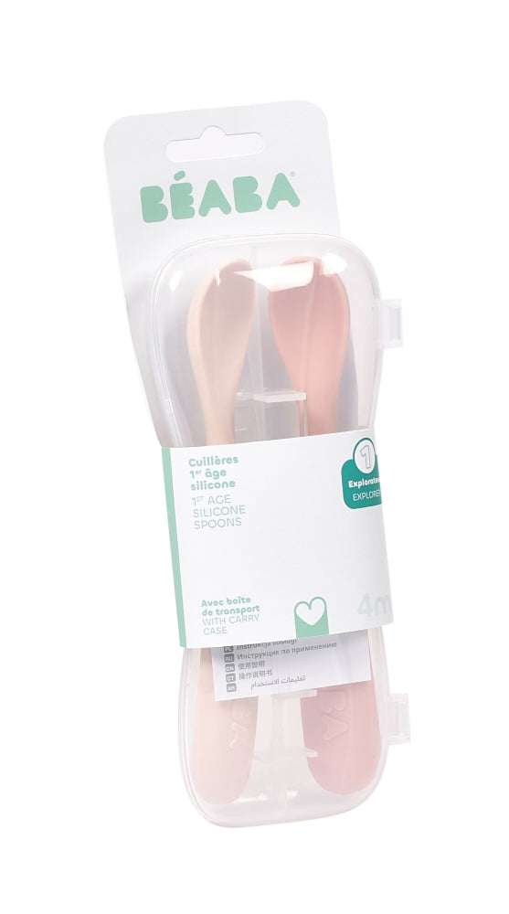 Set 2 lingurite silicon +4 luni Beaba Cotton