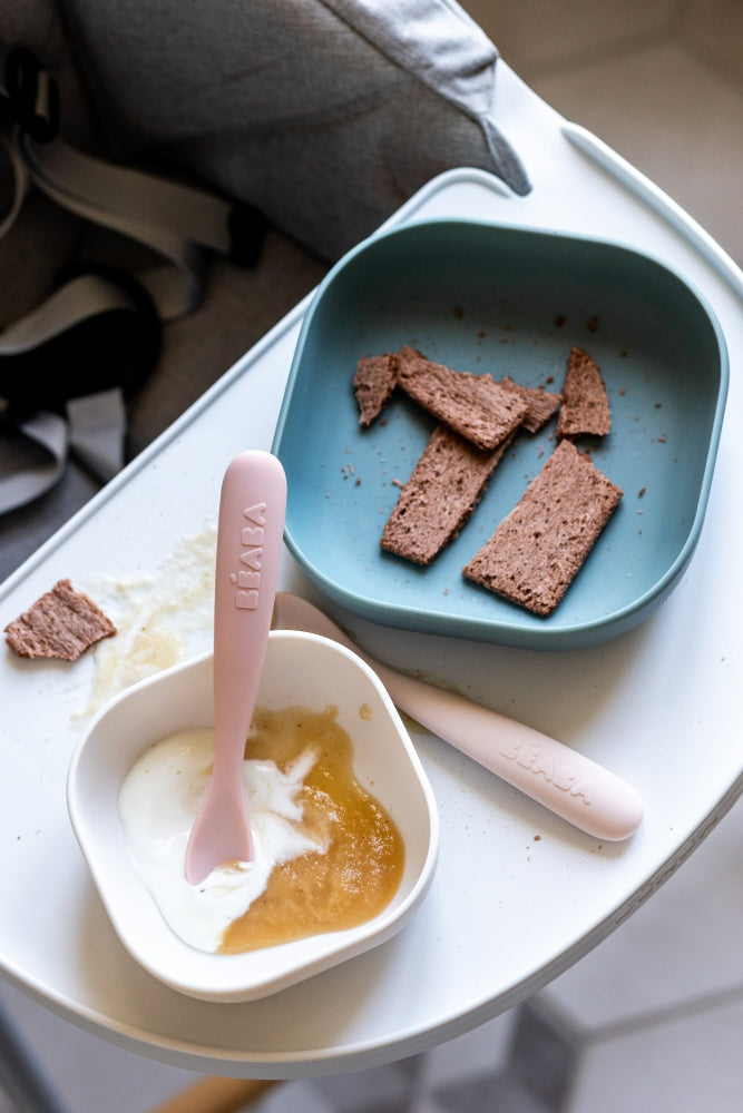 Set 2 lingurite silicon +4 luni Beaba Cotton