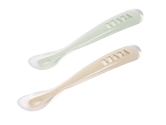 Set 2 Lingurite Silicon Beaba +4 Luni cu Cutie Transport Clay