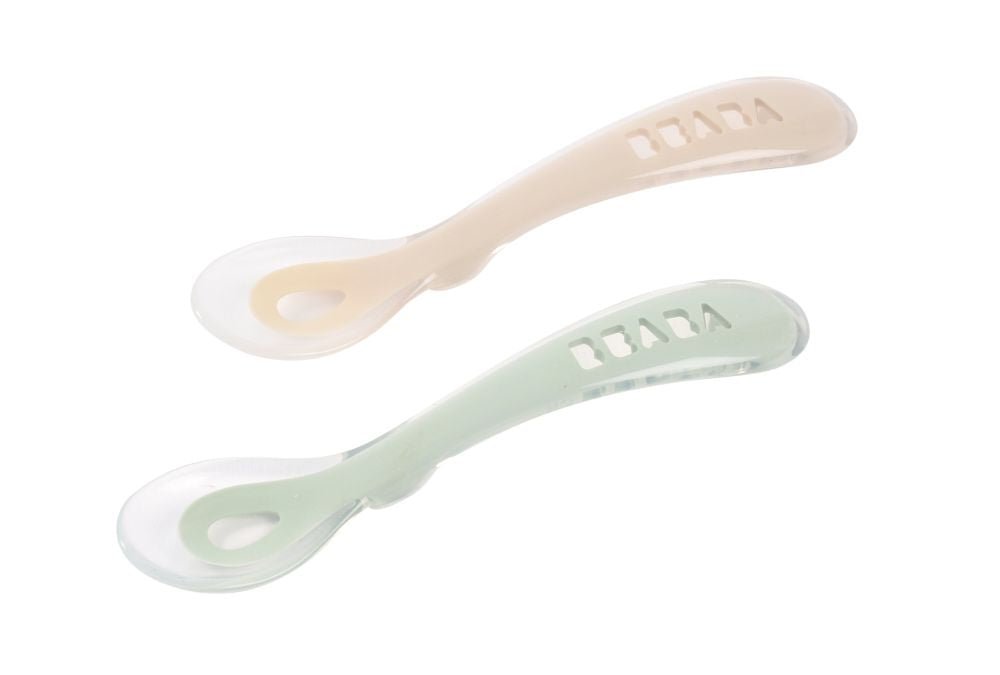 Set 2 Lingurite Silicon Beaba 8 Luni cu Cutie Transport Clay Ergonomice