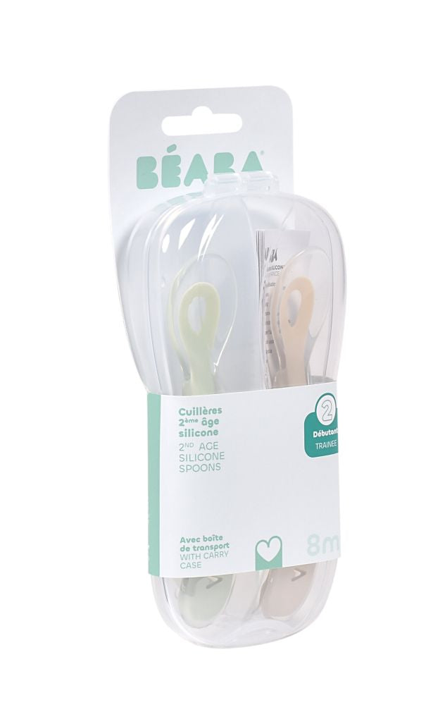 Set 2 Lingurite Silicon Beaba 8 Luni cu Cutie Transport Clay Ergonomice