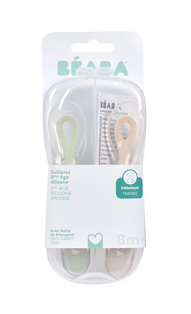 Set 2 Lingurite Silicon Beaba 8 Luni cu Cutie Transport Clay Ergonomice