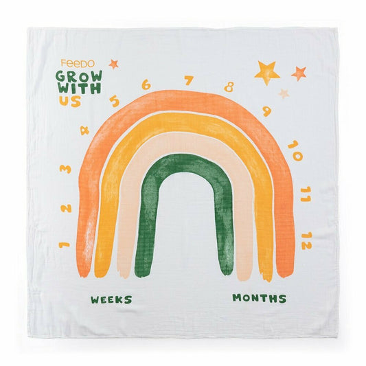 Set 2 museline, Feedo, Din bambus, Multifunctionale, Hipoalergenice, Cu indicator de varsta, Conform standardului european de securitate Oeko-Tex 100, Dimensiuni mari:120x120 cm, Multicolor