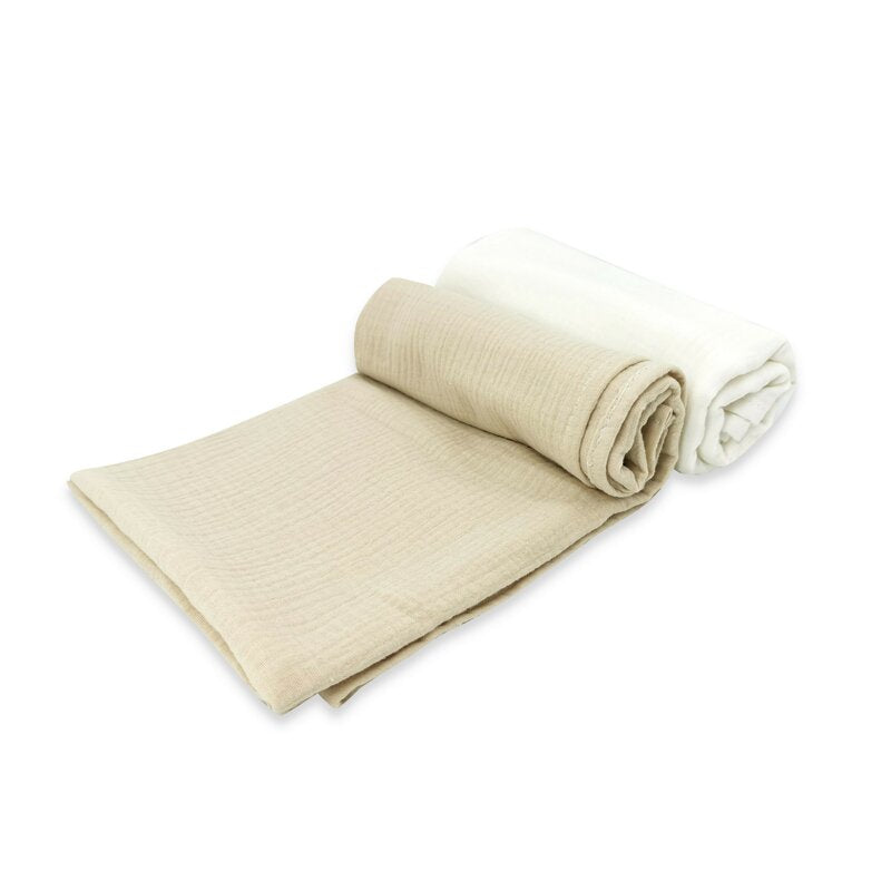 Set 2 museline, Qmini, Multifunctionale, Din bumbac certificat Oeko Tex Standard 100, Ideale pentru infasat, 75x75 cm, Warm beige and Cream