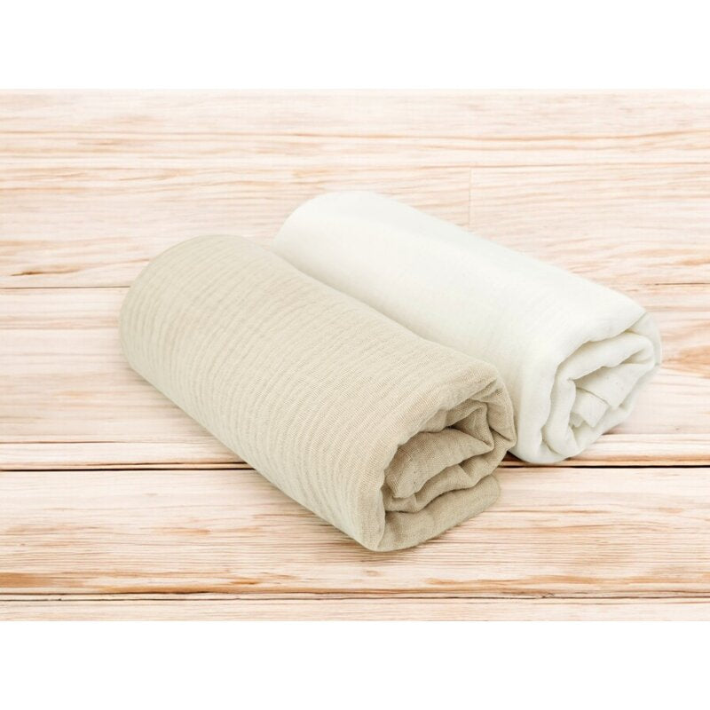 Set 2 museline, MimiNu, Multifunctionale, Din bumbac certificat Oeko Tex Standard 100, Ideale pentru infasat, 80x80 cm, Warm beige and Cream