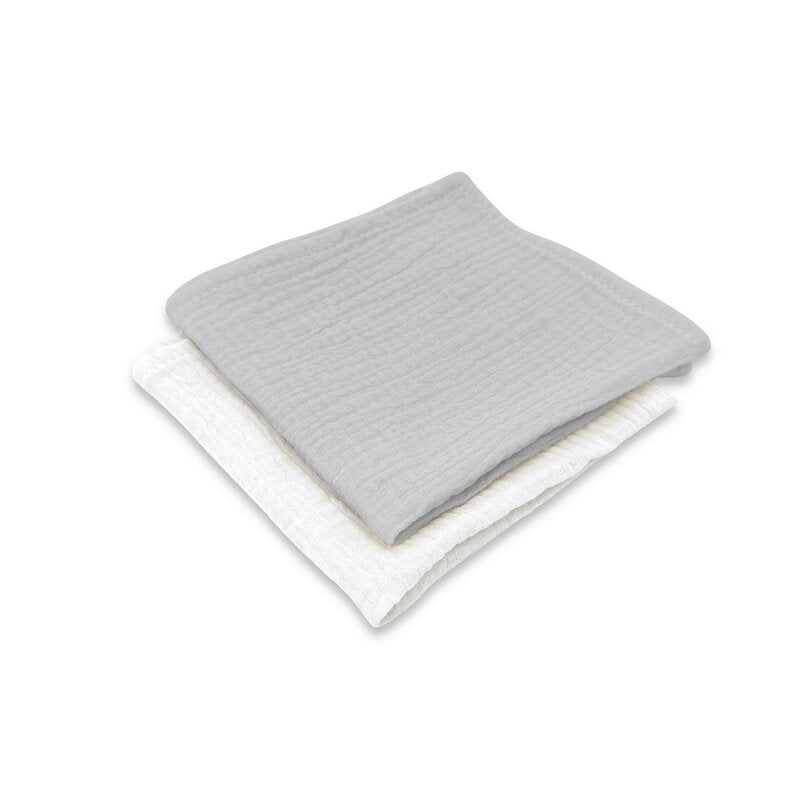 Set 2 museline, Qmini, Multifunctionale, Din material certificat Oeko Tex Standard 100, 30x30 cm, Grey si Cream