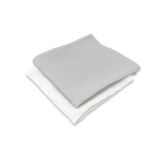 Set 2 museline, Qmini, Multifunctionale, Din material certificat Oeko Tex Standard 100, 30x30 cm, Grey si Cream