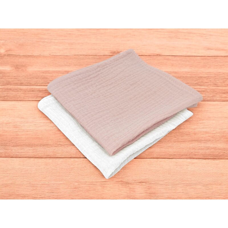 Set 2 museline Qmini 30x30 cm, Roz pudrat și Crem