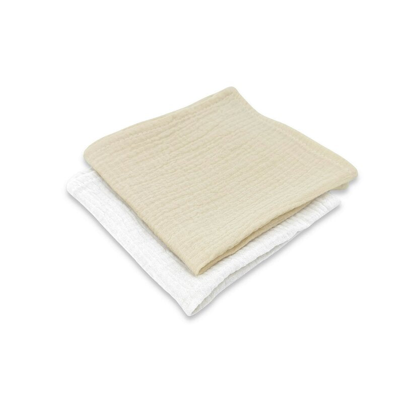 Set 2 museline, Qmini, Multifunctionale, Din material certificat Oeko Tex Standard 100, 30x30 cm, Warm beige si Cream