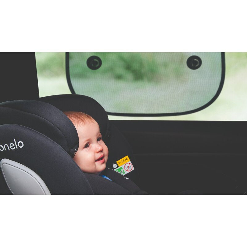 Set 2 parasolare auto, Lionelo, Sunshade, Universal, Cu ventuze, Include saculet depozitare, 44x38 cm, Negru