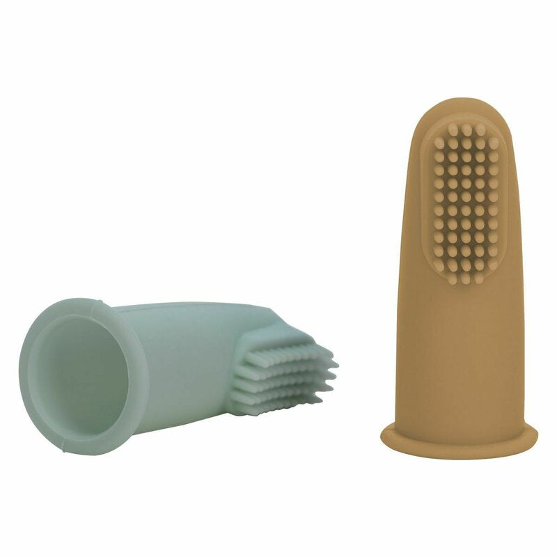 Set 2 periute de dinti pentru deget, FreeON, Cu peri moi, Silicon, Curata bland, 0 luni+, Green/Ochre