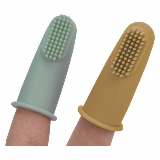 Set 2 periute de dinti pentru deget, FreeON, Cu peri moi, Silicon, Curata bland, 0 luni+, Green/Ochre