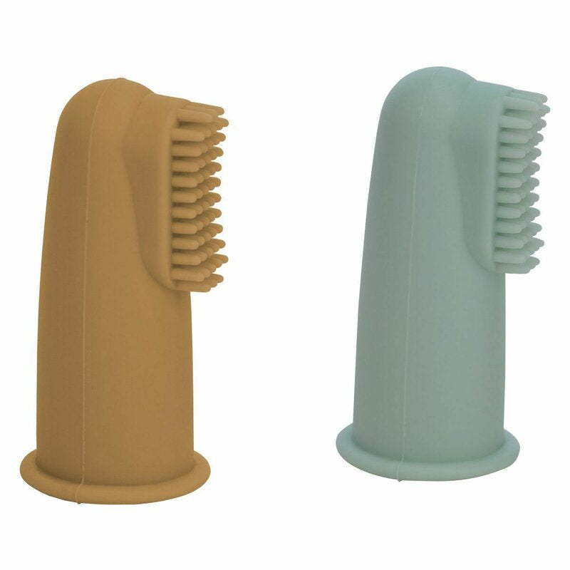 Set 2 periute de dinti pentru deget, FreeON, Cu peri moi, Silicon, Curata bland, 0 luni+, Green/Ochre