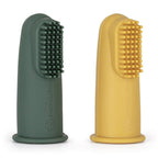Set 2 periute de dinti pentru deget din silicon Petite&Mars cu cutie de depozitare Galben/Verde, imagine 1