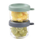 Set 2 recipiente ermetice din sticla Beaba 150 ml Mineral / Sage Green