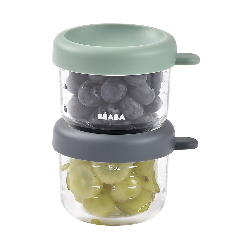 Set 2 recipiente ermetice din sticla Beaba 150 ml Mineral / Sage Green