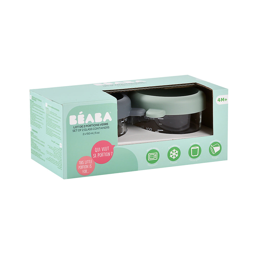 Set 2 recipiente ermetice sticla Beaba 150 ml Mineral Sage Green