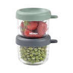 Set 2 recipiente ermetice din sticla Beaba 150 ml Mineral / Sage Green