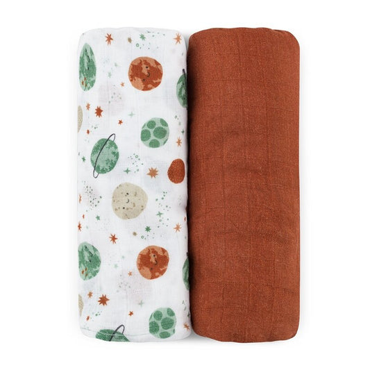 Set 2 scutece, Petite&Mars, Misty, Din muselina de bambus, Hipoalergenice, Dimensiuni mari, 120 x 120 cm, Certificate Oeko Tex Standard 100, Celestial Planets