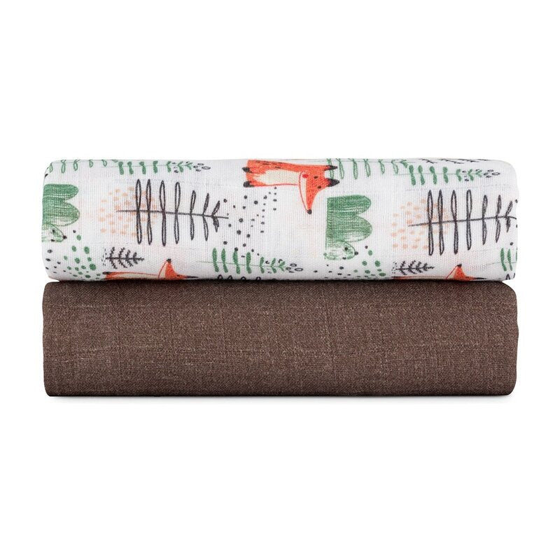Set 2 scutece, Petite&Mars, Misty, Din muselina de bambus, Hipoalergenice, Dimensiuni mari, 120 x 120 cm, Certificate Oeko Tex Standard 100, Forest Fox