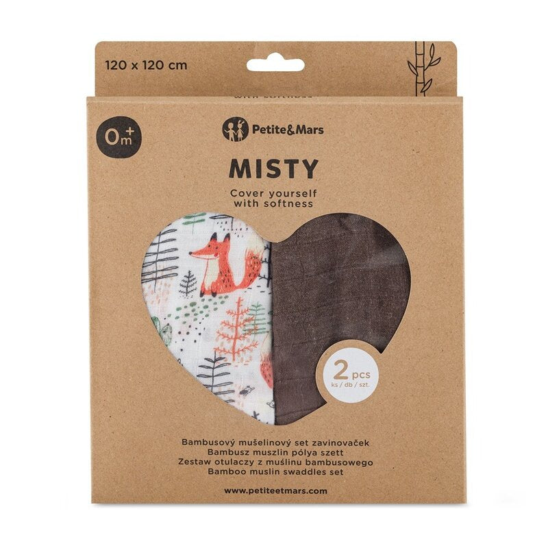 Set 2 scutece, Petite&Mars, Misty, Din muselina de bambus, Hipoalergenice, Dimensiuni mari, 120 x 120 cm, Certificate Oeko Tex Standard 100, Forest Fox