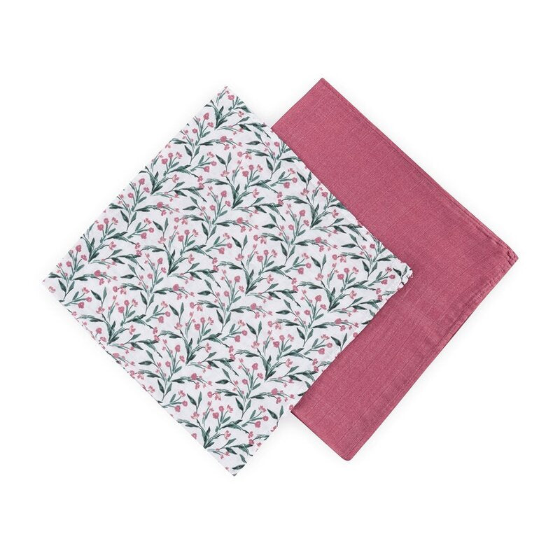 Set 2 scutece, Petite&Mars, Misty, Din muselina de bambus, Hipoalergenice, Dimensiuni mari, 120 x 120 cm, Certificate Oeko Tex Standard 100, Pink Meadow