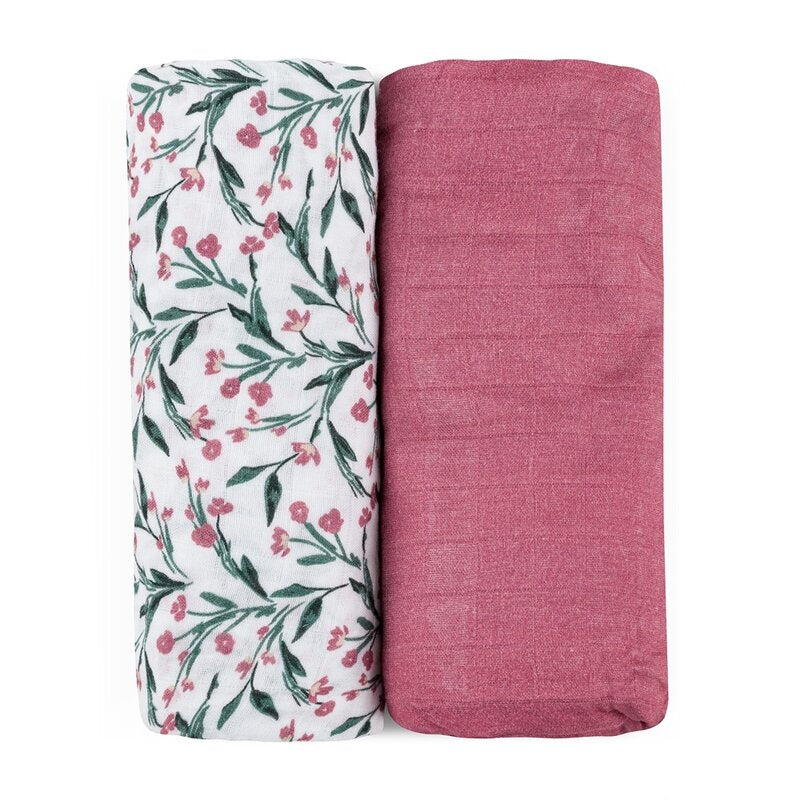 Set 2 scutece, Petite&Mars, Misty, Din muselina de bambus, Hipoalergenice, Dimensiuni mari, 120 x 120 cm, Certificate Oeko Tex Standard 100, Pink Meadow