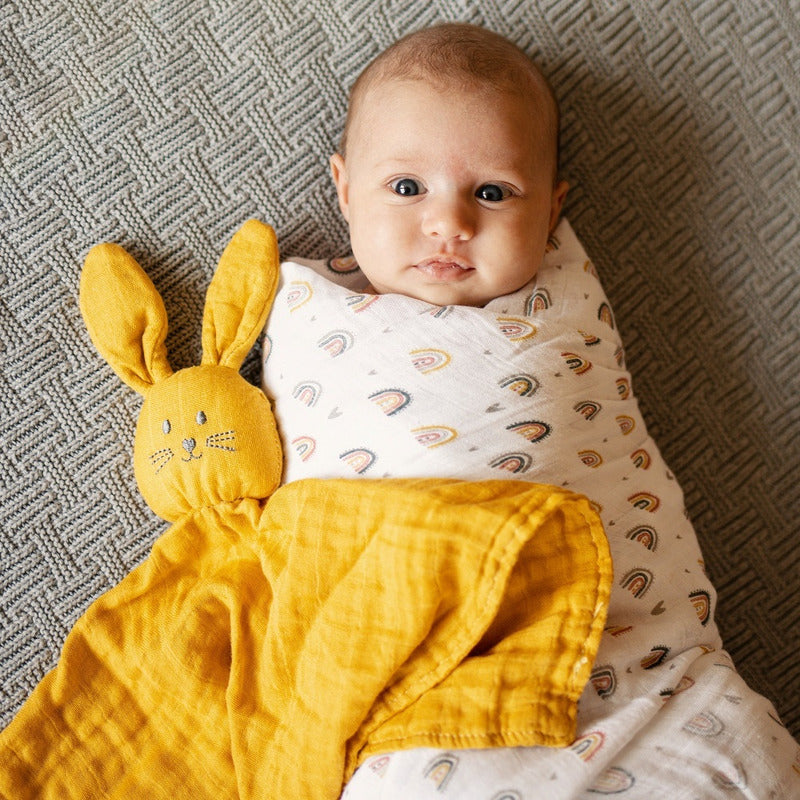 Set 2 scutece, Petite&Mars, Misty Rose Rainbow, Din muselina de bambus, Hipoalergenice, Dimensiuni mari 120 x 120 cm, Certificate Oeko Tex Standard 100, Multicolor