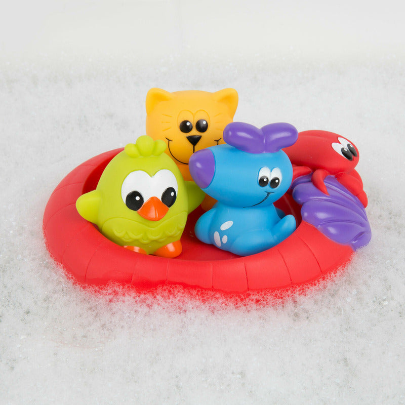 Set 3 animalute de baie si barca plutitoare Playgro Splash and Float Friends