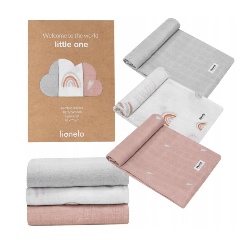 Set 3 museline, Lionelo, Bamboo, Multifunctionale, Din Bambus, 70x70 cm, Rainbow