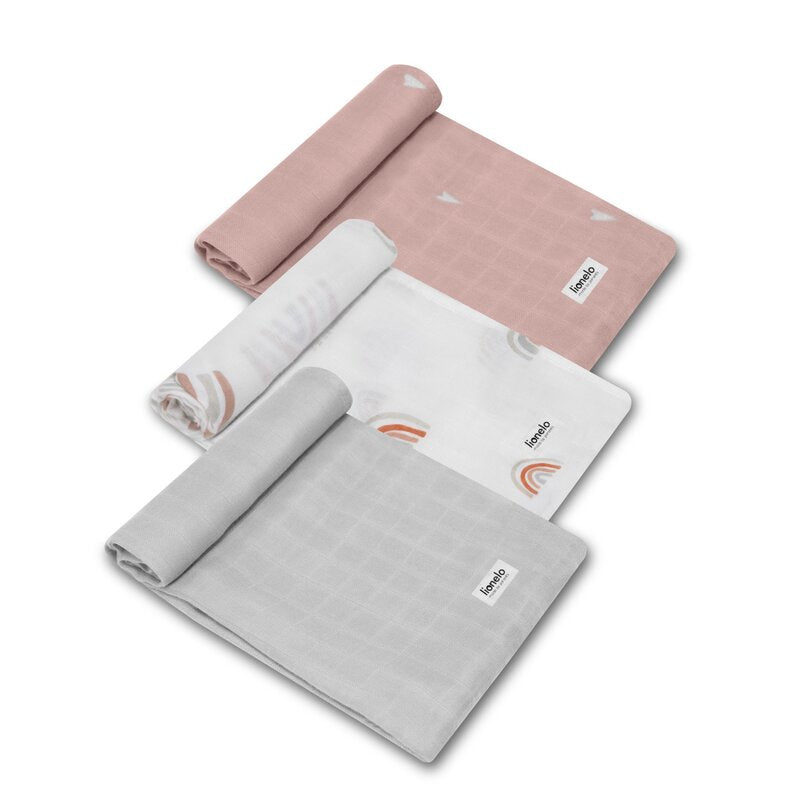 Set 3 museline, Lionelo, Bamboo, Multifunctionale, Din Bambus, 70x70 cm, Rainbow