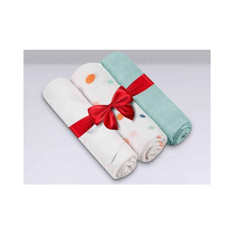 Set 3 museline, Lionelo, Dot, Multifunctionale, Din bambus, Ideale pentru infasat, Cu proprietati antibacteriene, antifungice si antialergice, Lavabile la masina de spalat, 70x70 cm, Multicolor