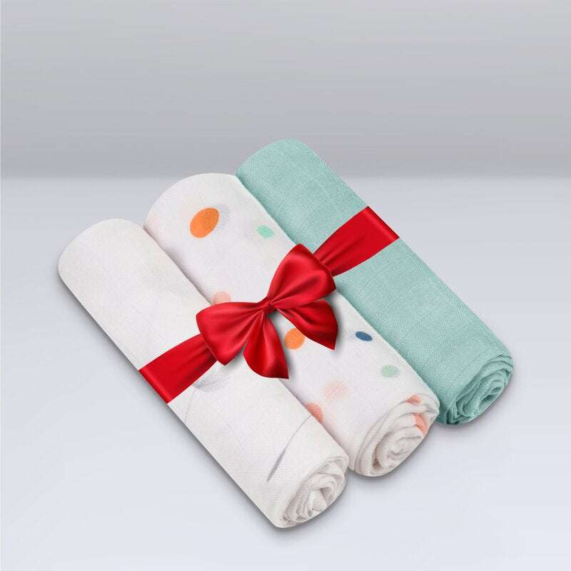 Set 3 museline Lionelo Bamboo Set Dot – set legat cu panglică