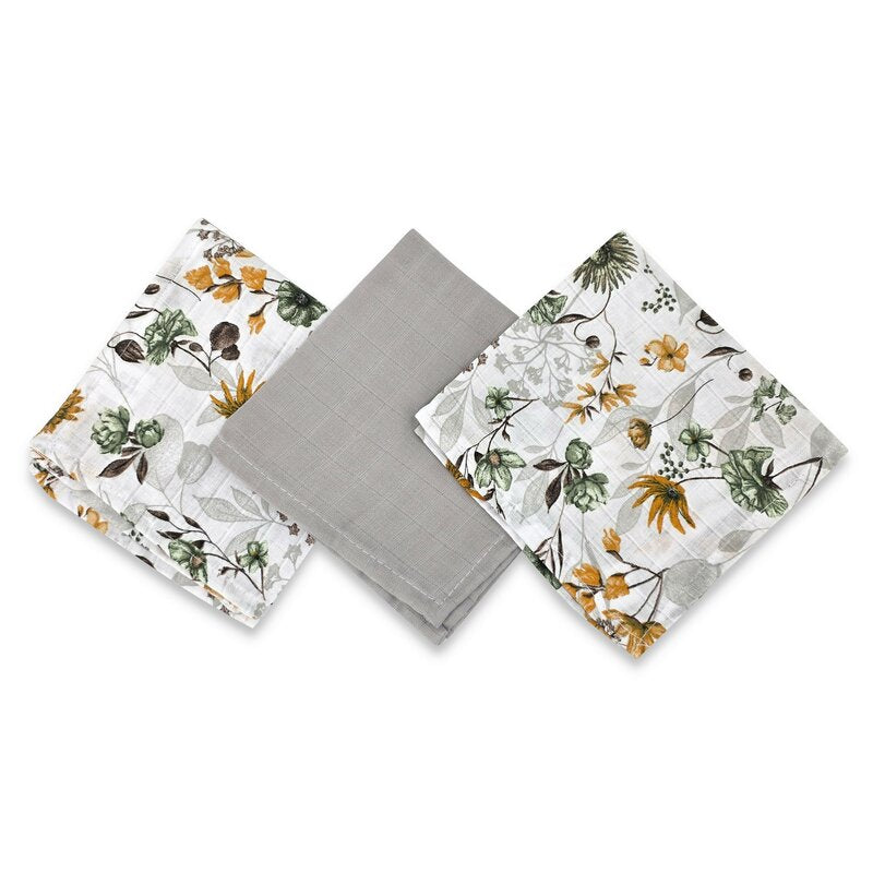 Set 3 museline Qmini 30x30 cm, Botanica și Gri
