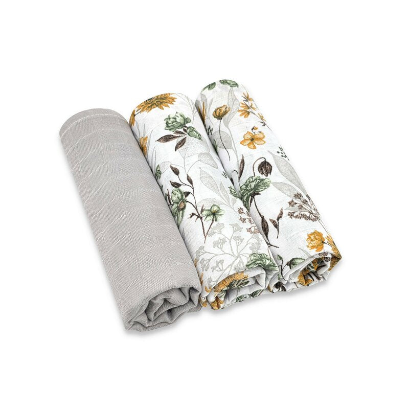 Set 3 museline Qmini 75x75 cm, Botanica și Gri
