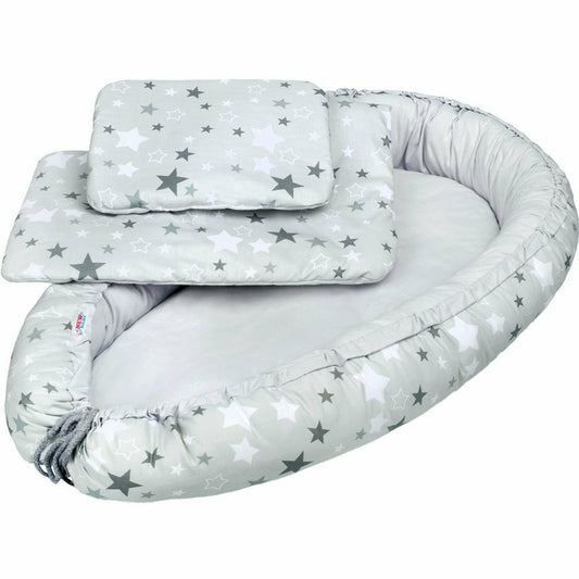 Set Baby Nest 3 Piese New Baby cu Pătură și Pernă White Grey Stars