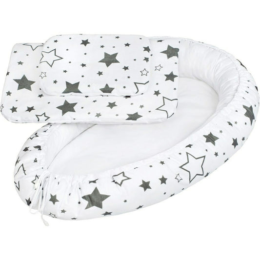 Set 3 piese, New Baby, Baby Nest, Cu paturica si pernuta, Grey stars