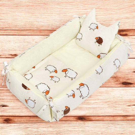 Set 3 piese, New Baby, Baby Nest multifunctional, Cu paturica si pernuta cu urechi, Sheep Beige