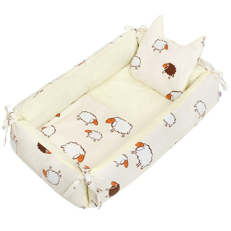 Baby nest New Baby Sheep 90x57 cm, Bej – setul cu păturică și pernuță