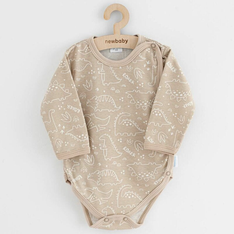 Set 3 piese, New Baby, Classic II, Include 3 body-uri cu maneca lunga, Marime 62, Din bumbac 100%, Beige