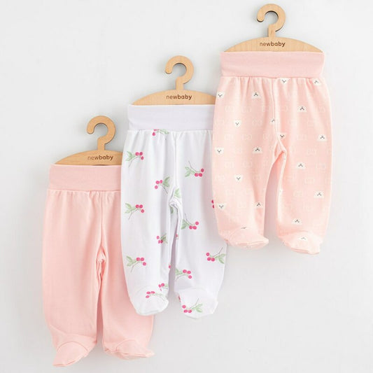 Set 3 piese, New Baby, Classic II, Include 3 perechi de pantalonasi cu botosei, Marime 50, Din bumbac 100%, Pink