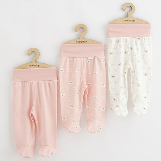 Set 3 piese, New Baby, Classic II, Include 3 perechi de pantalonasi cu botosei, Marime 56, Din bumbac 100%, Pink