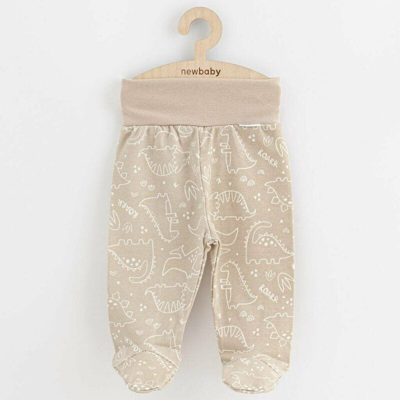 Set 3 piese, New Baby, Classic II, Include 3 perechi de pantalonasi cu botosei, Marime 68, Din bumbac 100%, Beige