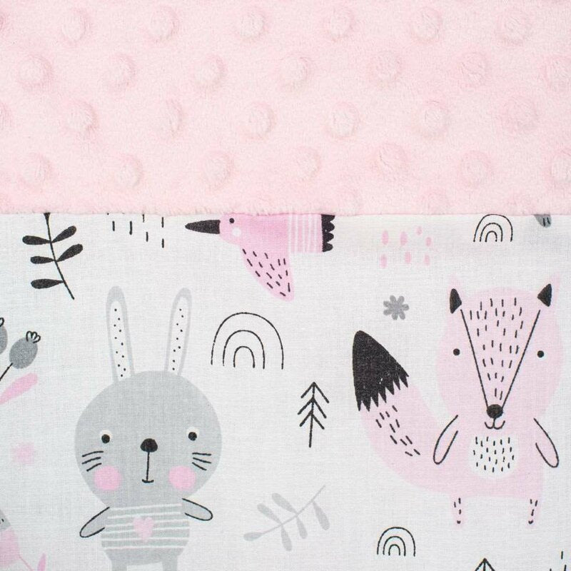 Baby nest New Baby Luxury Minky Bears 75x55 cm, Roz – textura Minky și imprimeul cu animale