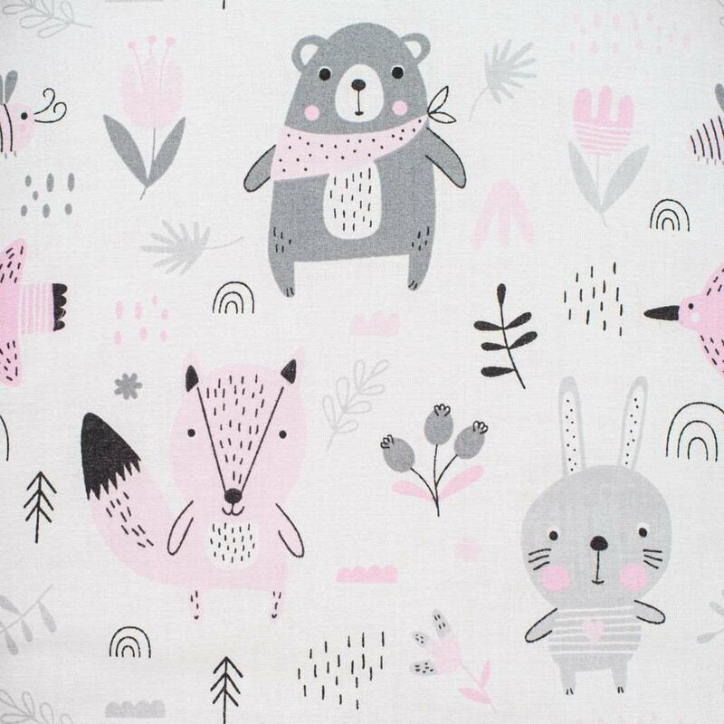 Baby nest New Baby Luxury Minky Bears 75x55 cm, Roz – detaliu al imprimeului cu animale