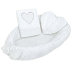 Baby nest New Baby Luxury Minky Heart 75x55 cm, Alb – setul cu păturică și pernuță