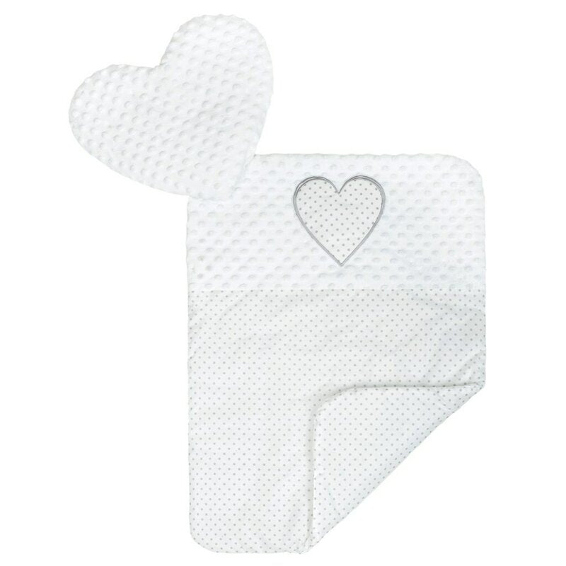 Baby nest New Baby Luxury Minky Heart 75x55 cm, Alb – păturica și pernuța inimă