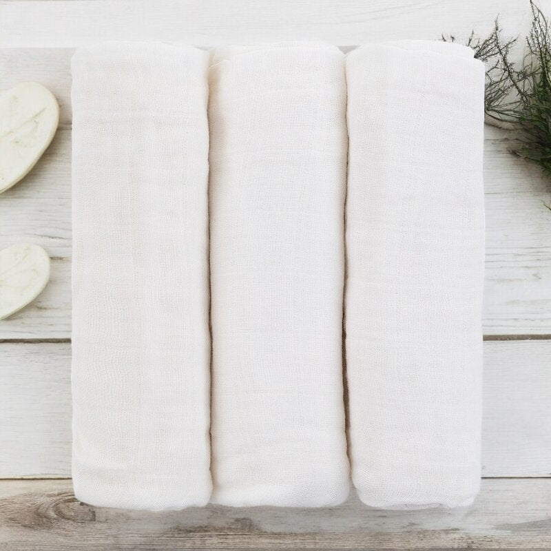 Set 3 scutece, Feedo, Din muselina, Multifunctionale, Din bumbac certificat Oeko-Tex Standard 100, 68x68 cm, 0 luni+, Alb